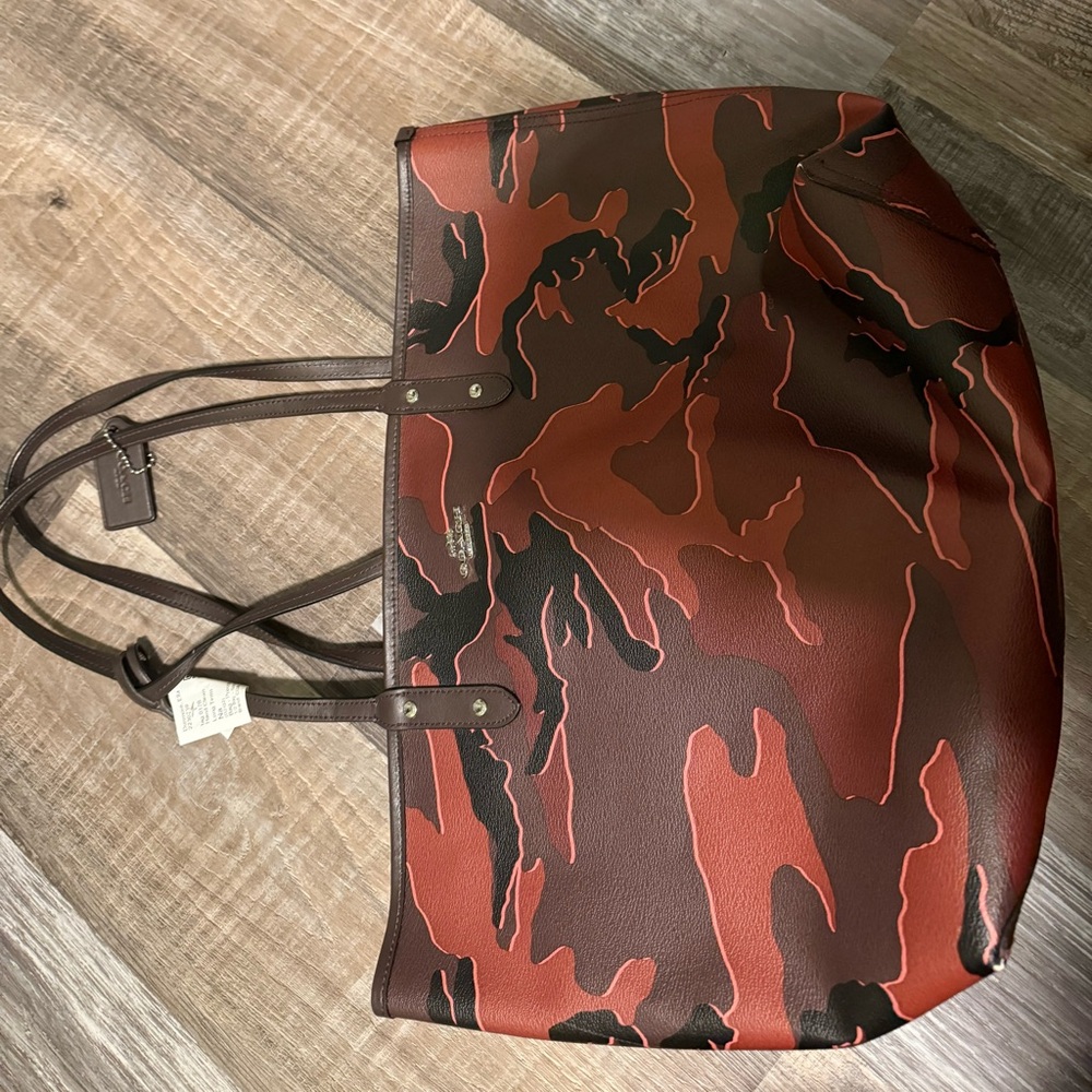 Coach  PVC Brown Camouflage Tote Bag (used/ dry cleaned)